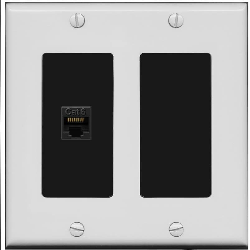 RiteAV 1 Port Cat6 Ethernet Wall Plate Female-Female - 2 Gang [Gray/Black]