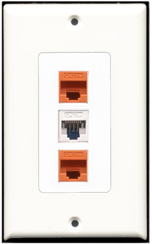 RiteAV 1 Port Cat5e Ethernet White 2 Port Cat5e Ethernet Orange Wall Plate OVERSIZED