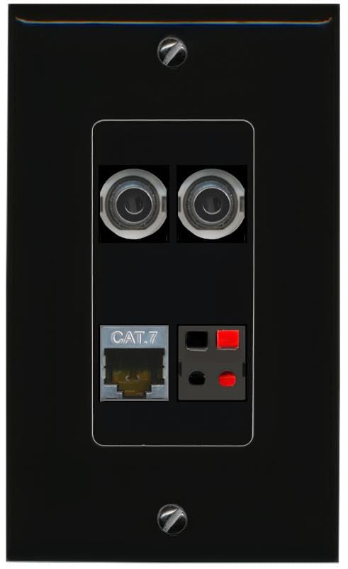 RiteAV 2 3.5mm CAT7 SPEAKER Wall Plate Decorative [Black]
