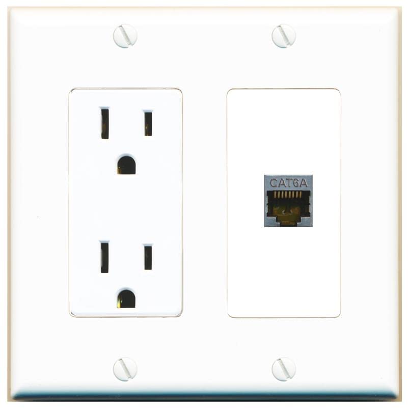 RiteAV 1 Port Cat6A Wall Plate - Outlet [White/White]