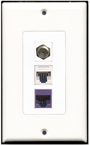 RiteAV 1 Port Coax Cable TV- F-Type 1 Cat5e Ethernet White 1 Cat5e Ethernet Purple Wall Plate OVERSIZED