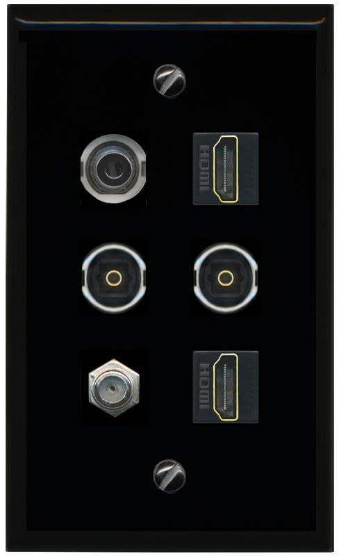 RiteAV 3.5mm Coax 2 HDMI 2 TOSLINK Flat/Solid Wall Plate [Black]