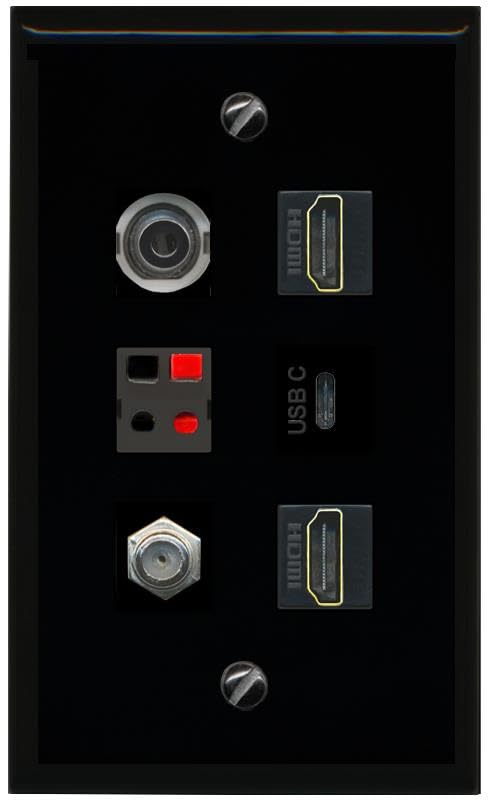 RiteAV 3.5mm Coax 2 HDMI Speaker USBC Flat/Solid Wall Plate [Black]