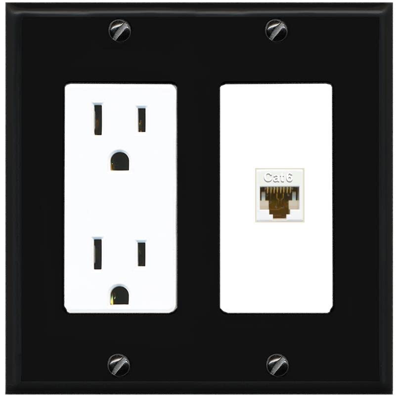 RiteAV 1 Port Cat6 Ethernet Wall Plate Female-Female - Outlet [Black/White]