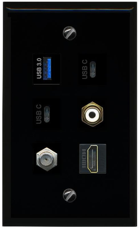 RiteAV Coax HDMI RCA White USB 3 2 USBC Flat/Solid Wall Plate [Black]