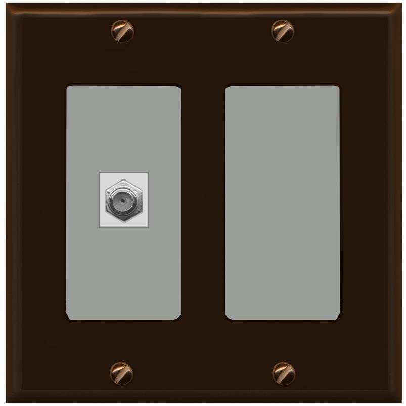 RiteAV 1 Port Coax Cable TV F-Type Wall Plate - 2 Gang [Brown/Gray]