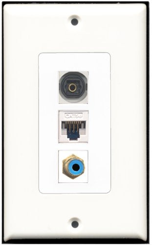 RiteAV 1 Port RCA Blue 1 Toslink 1 Cat5e Ethernet White Wall Plate OVERSIZED