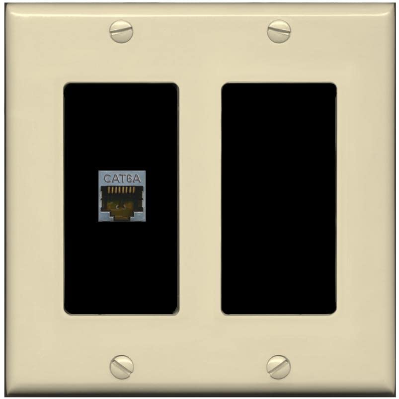 RiteAV 1 Port Cat6A Wall Plate - 2 Gang [Ivory/Black]