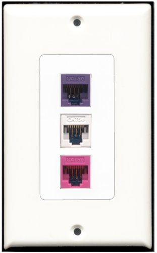 RiteAV 1 Port Cat5e Ethernet White 1 Cat5e Ethernet Pink 1 Cat5e Ethernet Purple Wall Plate OVERSIZED