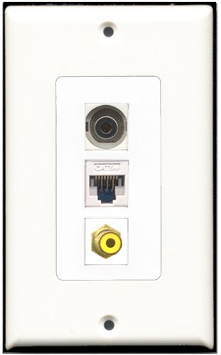 RiteAV 1 Port RCA Yellow 1 3.5mm 1 Cat5e Ethernet White Wall Plate OVERSIZED