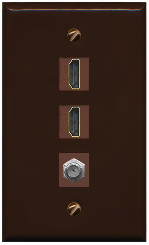 Coax 2 HDMI Wall Plate-Flat Brown/Brown
