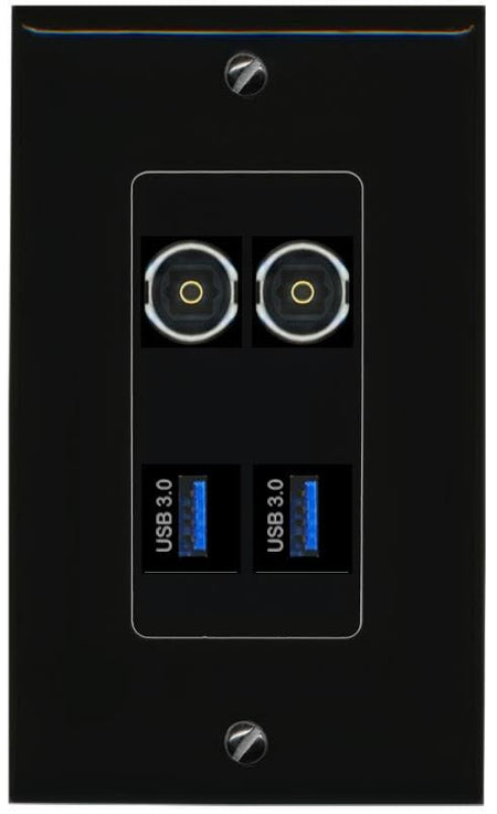 RiteAV 2 TOSLINK 2 USB-3 Wall Plate Decorative [Black]