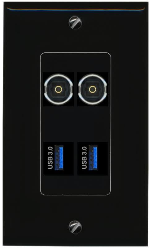 RiteAV 2 TOSLINK 2 USB-3 Wall Plate Decorative [Black]