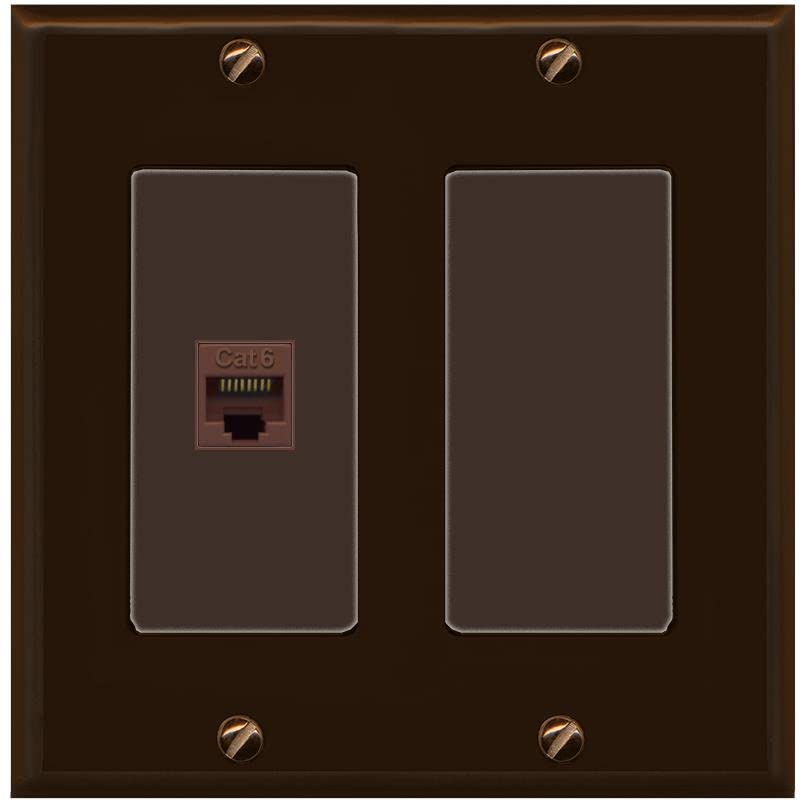 RiteAV 1 Port Cat6 Ethernet Wall Plate Female-Female - 2 Gang [Brown/Brown]