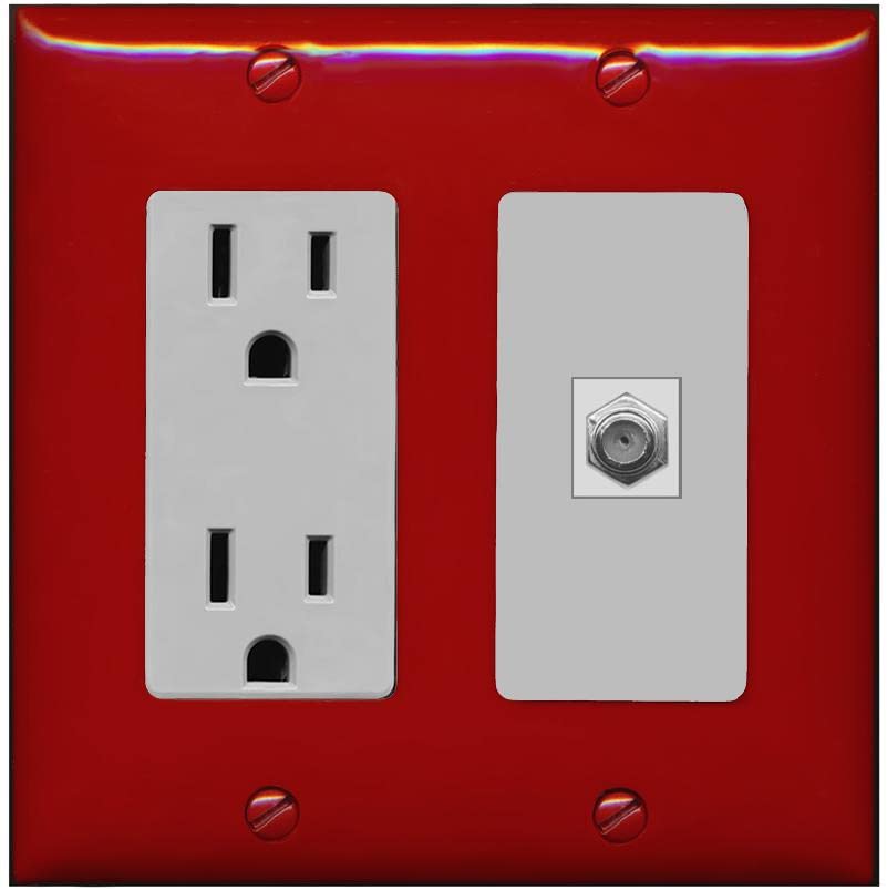 RiteAV 1 Port Coax Cable TV F-Type Wall Plate - Outlet [Red/Gray]
