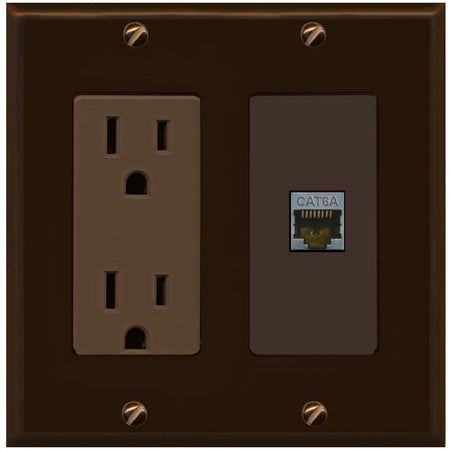 RiteAV 1 Port Cat6A Wall Plate - Outlet [Brown/Brown]