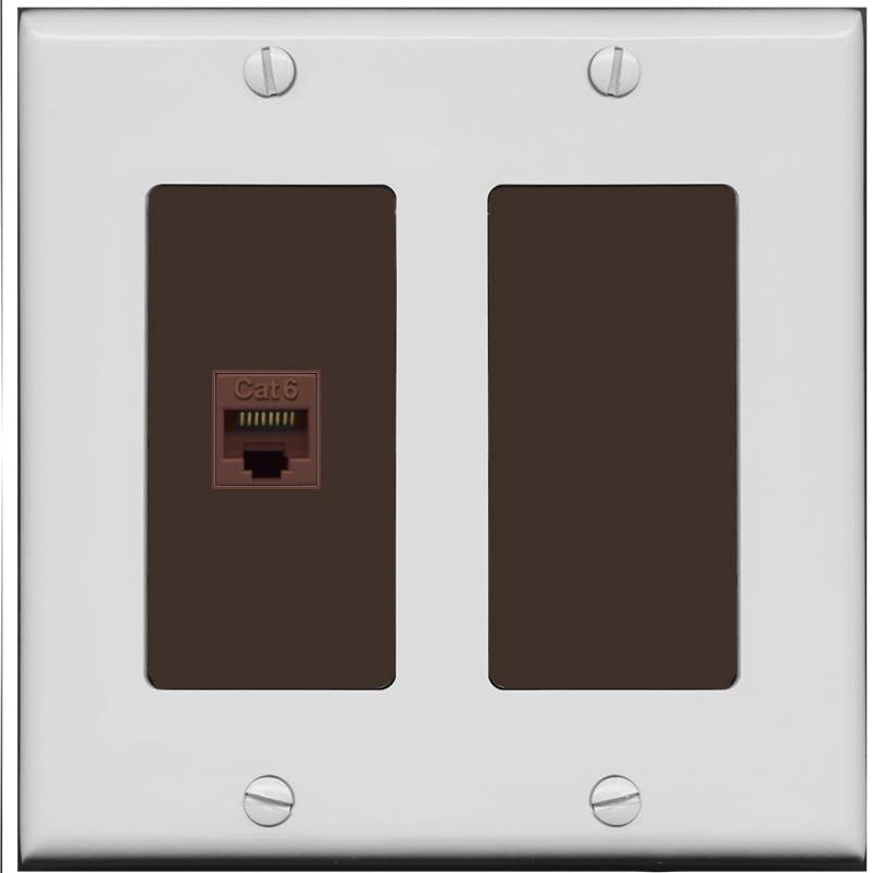 RiteAV 1 Port Cat6 Ethernet Wall Plate Female-Female - 2 Gang [Gray/Brown]