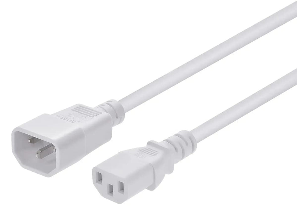 Monoprice Extension Cord - 2 Feet - White | IEC 60320 C14 to IEC 60320 C13, 18AWG, 10A, 3-Prong, SJT, for Computers, Monitors, Scanners, Printers