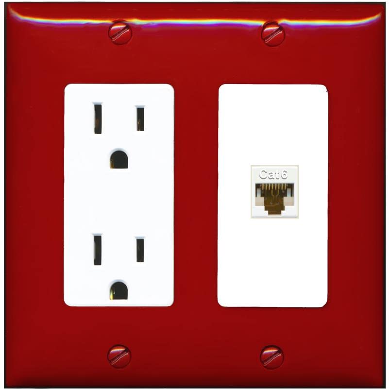 RiteAV 1 Port Cat6 Ethernet Wall Plate Female-Female - Outlet [Red/White]