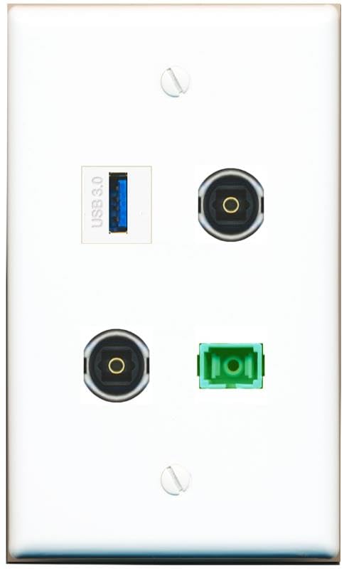RiteAV - SC-APC Singlemode Simplex 2 TOSLINK USB-3 Wall Plate Flat White