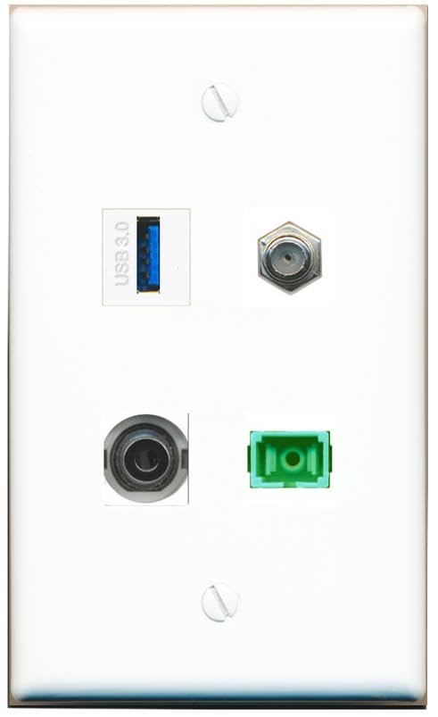 RiteAV - 3-5MM COAX SC-APC Singlemode Simplex USB-3 Wall Plate Flat White