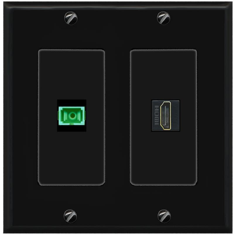 RiteAV 1 Port Fiber Optic Jack SC Simplex APC + HDMI Wall Plate-2 Gang Black/Black