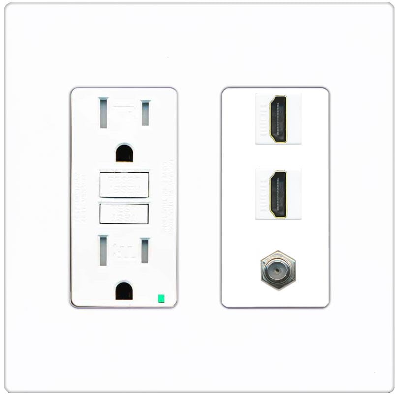 Coax 2 HDMI Wall Plate-GFCI Screwless White