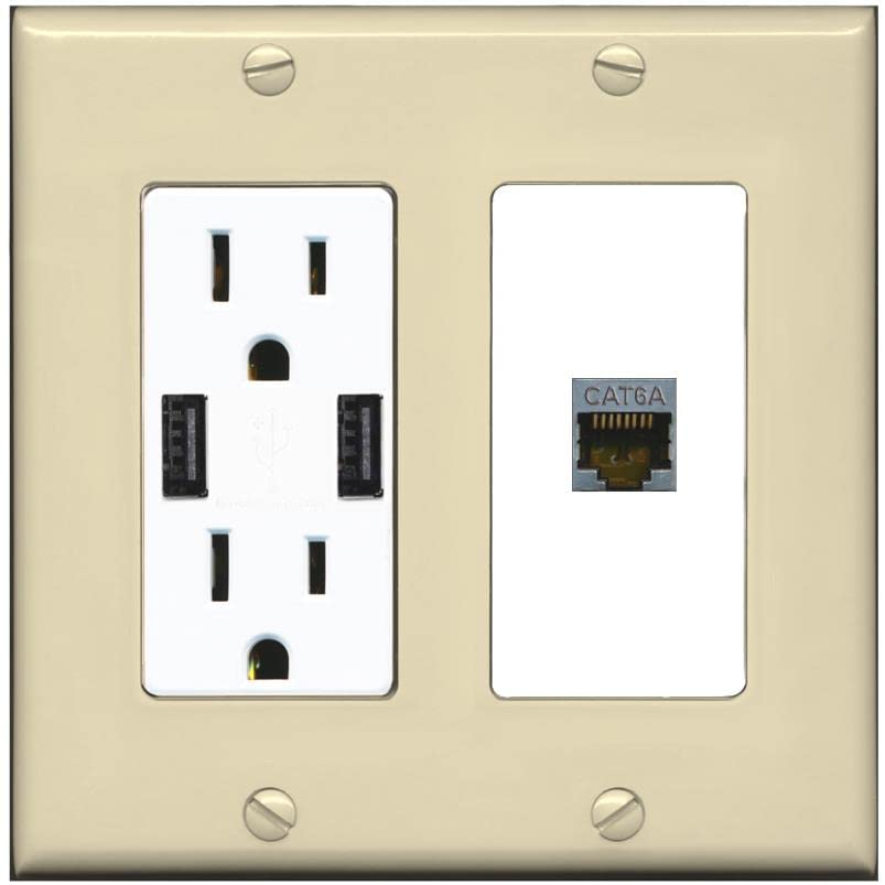 RiteAV 1 Port Cat6A Wall Plate - USB Charger [Ivory/White]