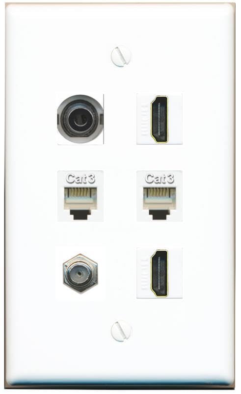 RiteAV 3.5mm Coax 2 HDMI 2 Phone Flat/Solid Wall Plate [White]
