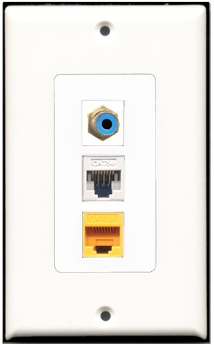 RiteAV 1 Port RCA Blue 1 Cat5e Ethernet White 1 Cat5e Ethernet Yellow Wall Plate OVERSIZED