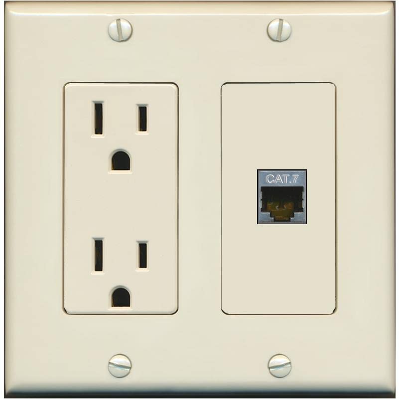RiteAV 1 Port Cat7 Shielded Ethernet Wall Plate - Outlet [Light-Almond]