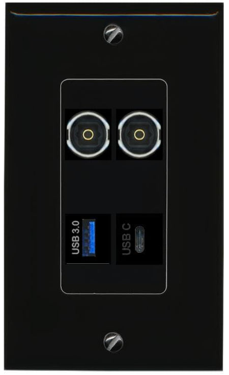 RiteAV 2 TOSLINK USB-3 USBC Wall Plate Decorative [Black]