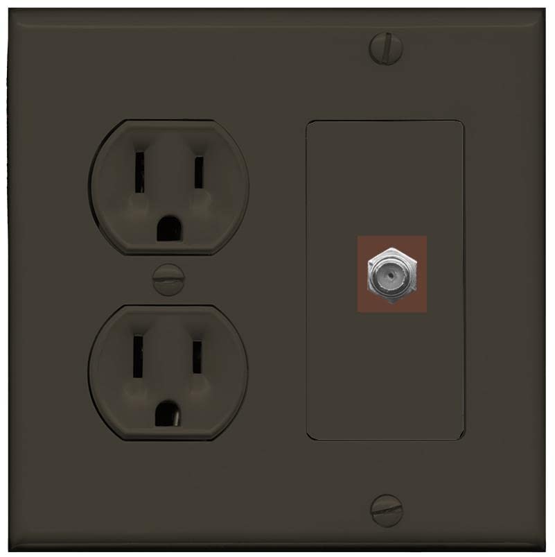 RiteAV 1 Port Coax Cable TV F-Type Wall Plate - Round Outlet [Brown/Brown]