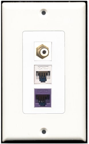RiteAV 1 Port RCA White 1 Cat5e Ethernet White 1 Cat5e Ethernet Purple Wall Plate OVERSIZED