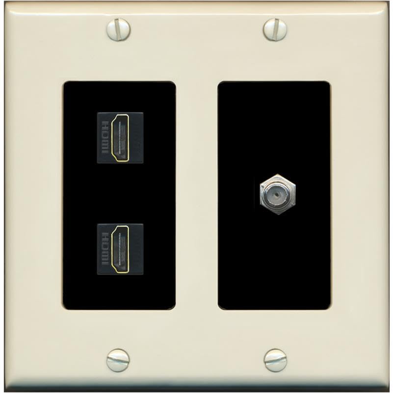 Coax 2 HDMI Wall Plate-2 Gang Light-Almond/Black