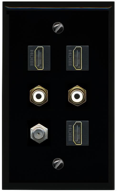 RiteAV COAX 3 HDMI 2 RCA WHITE Flat/Solid Wall Plate [Black]