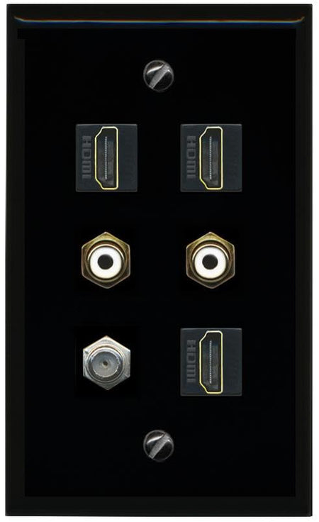 RiteAV COAX 3 HDMI 2 RCA WHITE Flat/Solid Wall Plate [Black]