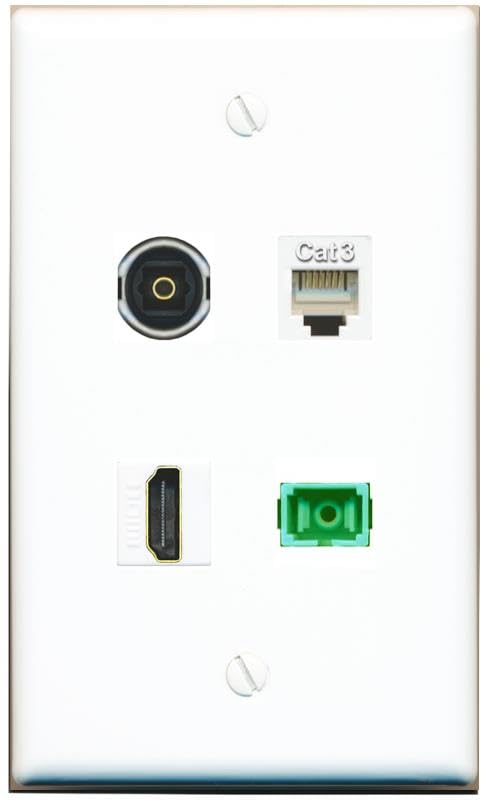 RiteAV - HDMI PHONE SC-APC Singlemode Simplex TOSLINK Wall Plate Flat White