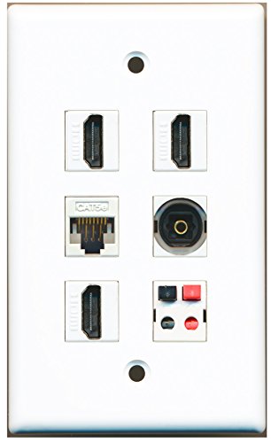 RiteAV - 3 HDMI 1 Port Toslink 1 Port Cat5e Ethernet White 1 Port Speaker Wall Plate