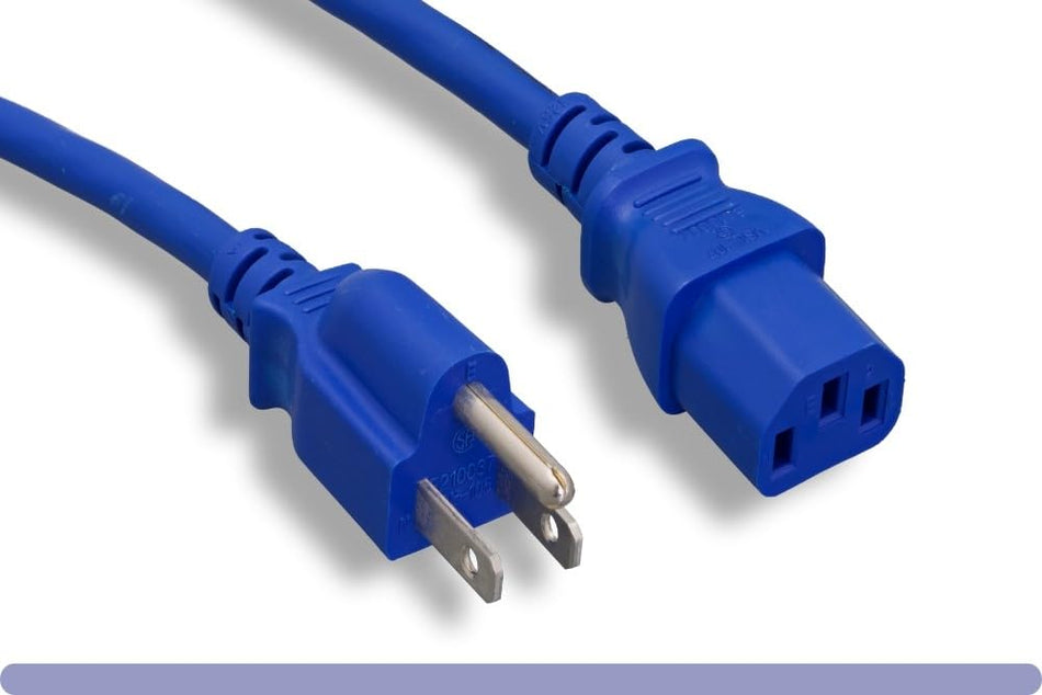 RiteAV - Power Cable/Cord - Multi Color 18AWG 3 Conductor PC Power Connector Socket 10A (NEMA 5-15P to IEC 60320 C13) (Blue, 10 ft.)