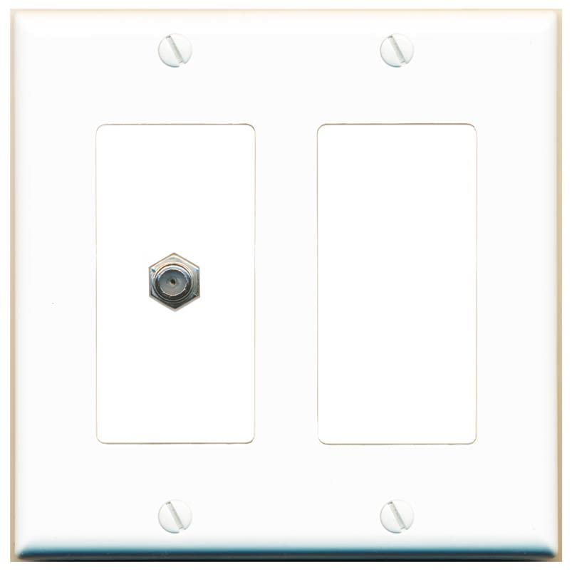 RiteAV 1 Port Coax Cable TV F-Type Wall Plate - 2 Gang [White/White]
