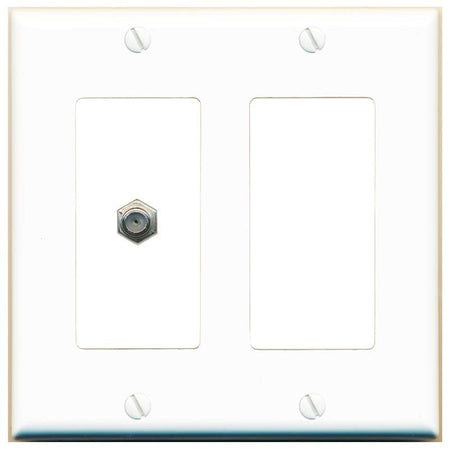 RiteAV 1 Port Coax Cable TV F-Type Wall Plate - 2 Gang [White/White]