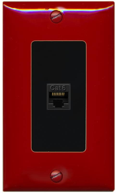 RiteAV 1 Port Cat6 Ethernet Wall Plate Female-Female - 1 Gang [Red/Black]
