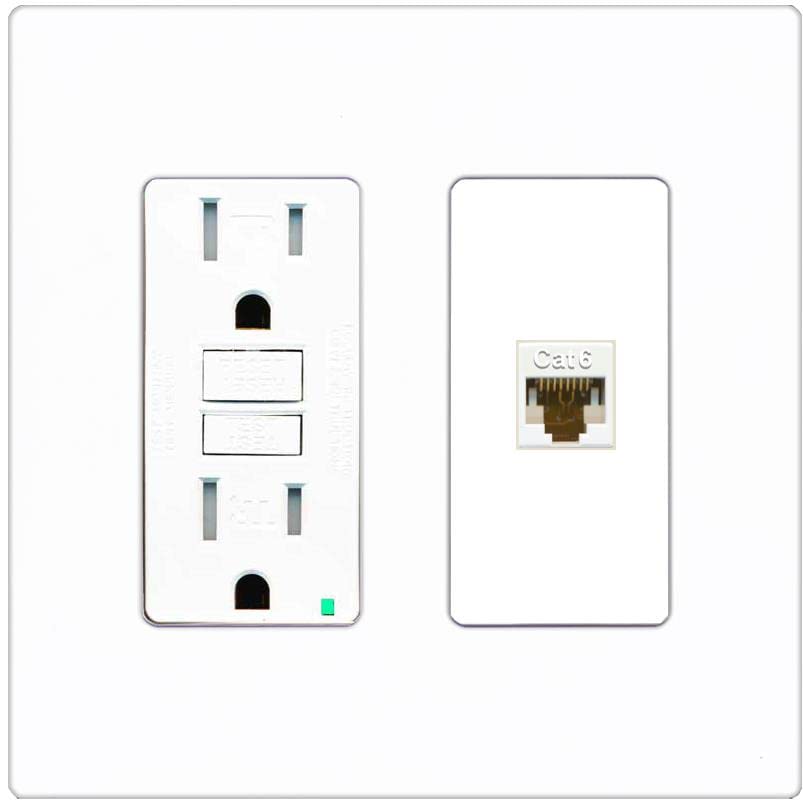 RiteAV 1 Port Cat6 Ethernet Wall Plate Female-Female - GFCI [Screwless White]