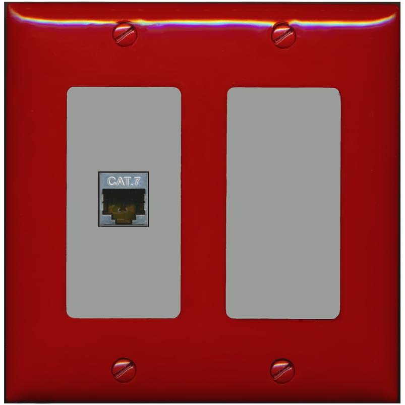 RiteAV 1 Port Cat7 Shielded Ethernet Wall Plate - 2 Gang [Red/Gray]