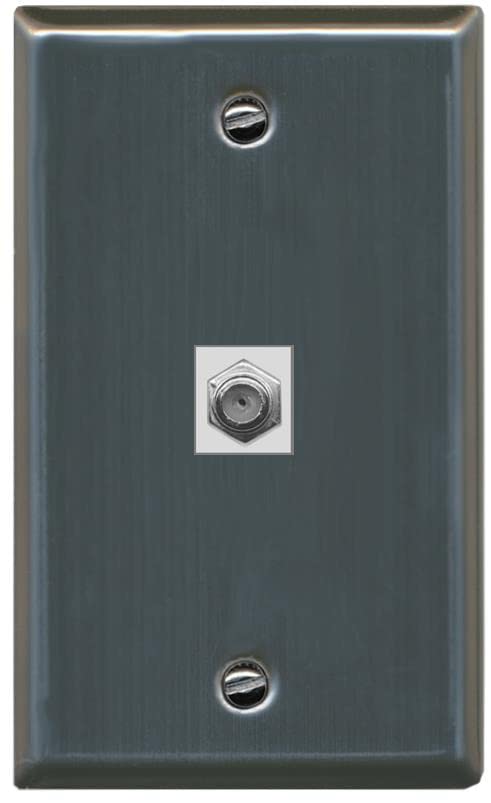 RiteAV 1 Port Coax Cable TV F-Type Wall Plate - Flat [Stainless Steel]