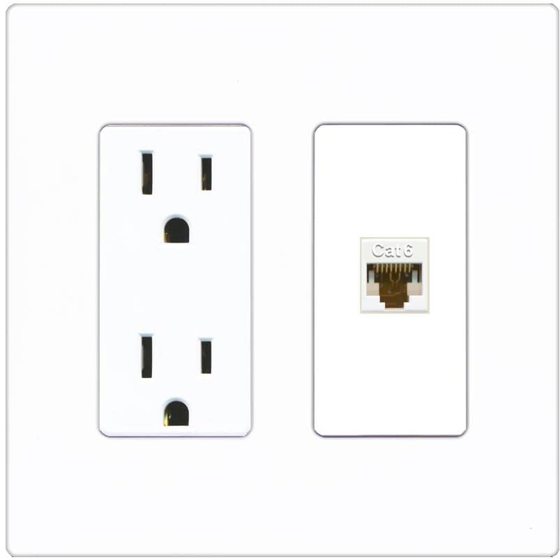 RiteAV 1 Port Cat6 Ethernet Wall Plate Female-Female - Outlet [Screwless White]