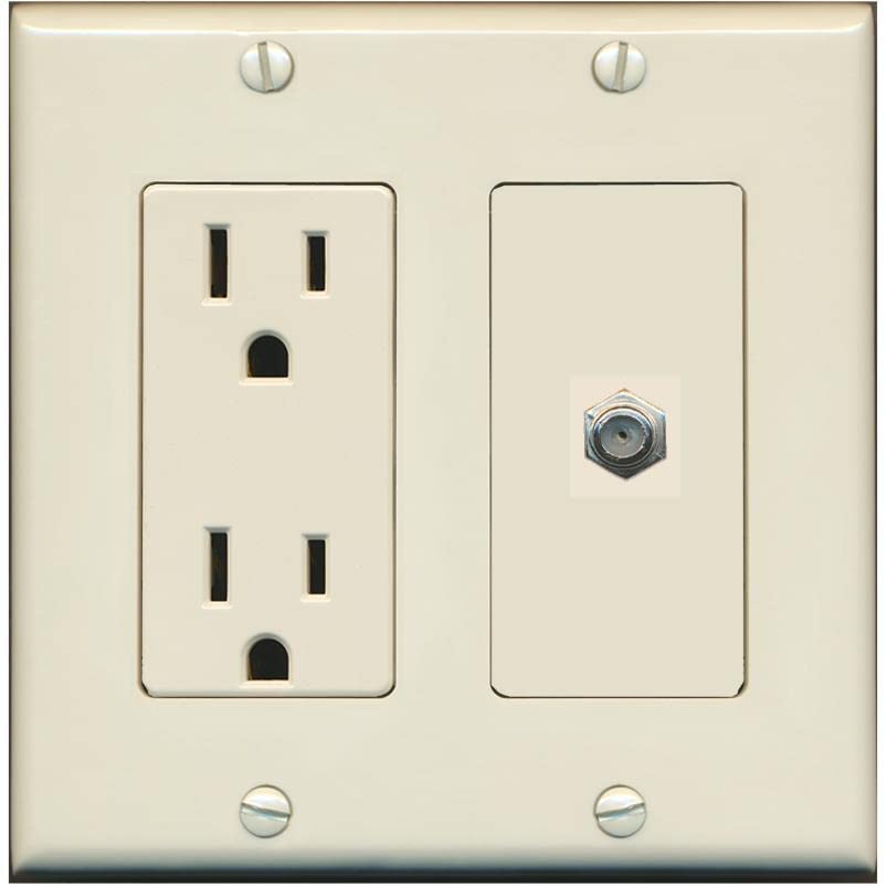 RiteAV 1 Port Coax Cable TV F-Type Wall Plate - Outlet [Light-Almond]