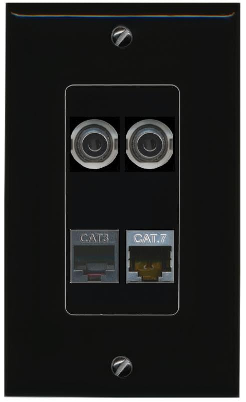 RiteAV 2 3.5mm CAT7 PHONE Wall Plate Decorative [Black]