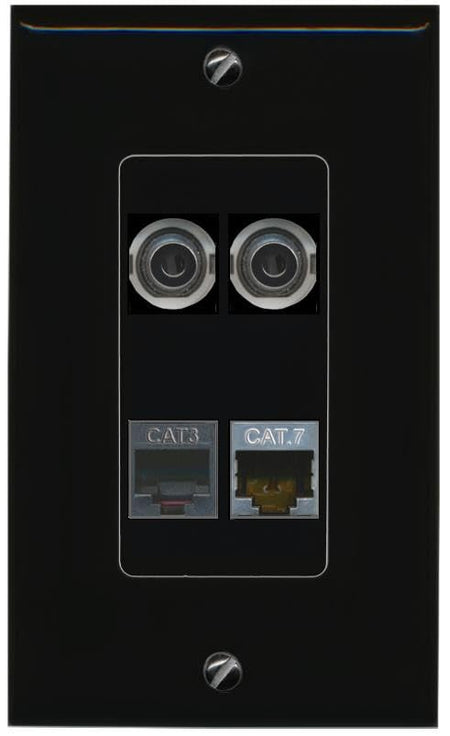 RiteAV 2 3.5mm CAT7 PHONE Wall Plate Decorative [Black]